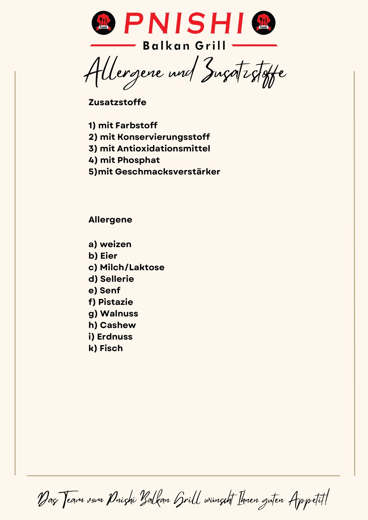 Allergene & Zusatzstoffe