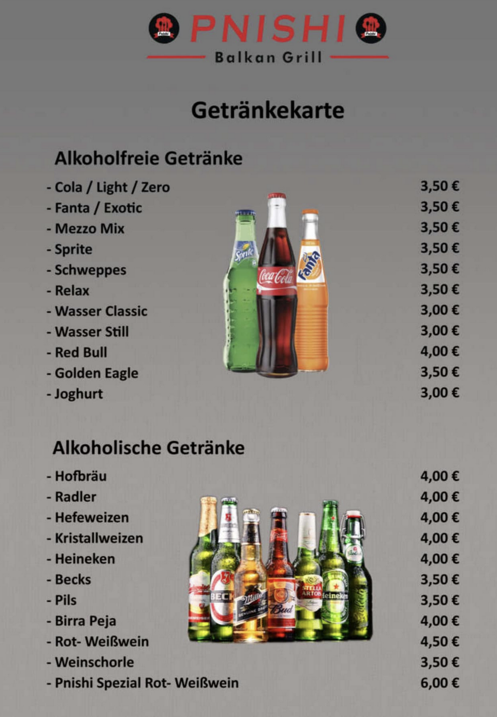 Getränkekarte – alkoholisch & alkoholfrei